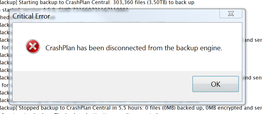 crashplan disconnect