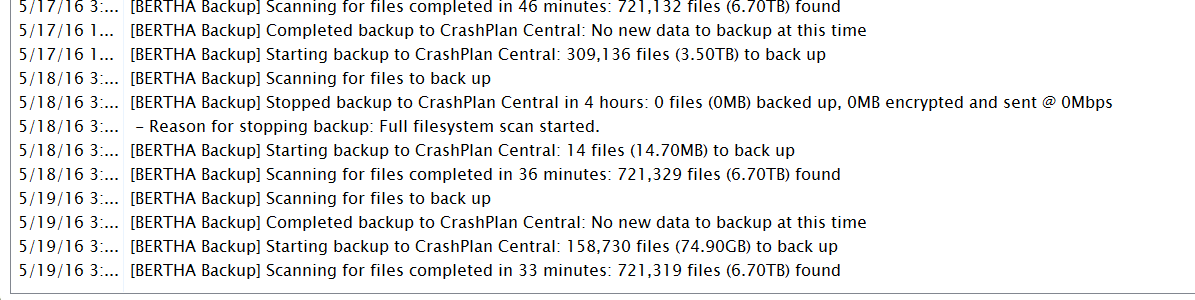 crashplan history after upgrade