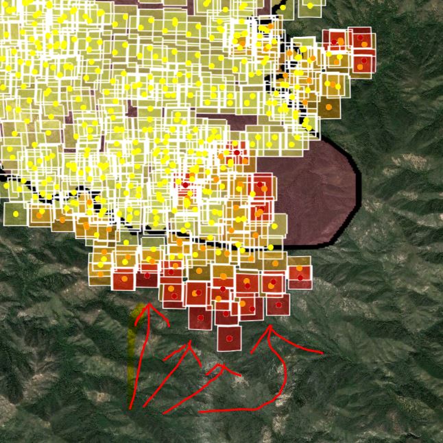 The middle part of the southern fire continues to move southeast.