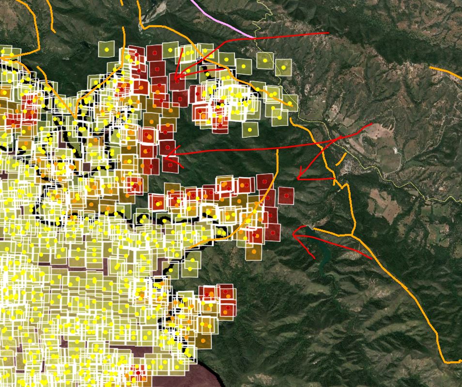 I think the hot spots I pointed to with the arrows are back burns. I sincerely hope so, too.