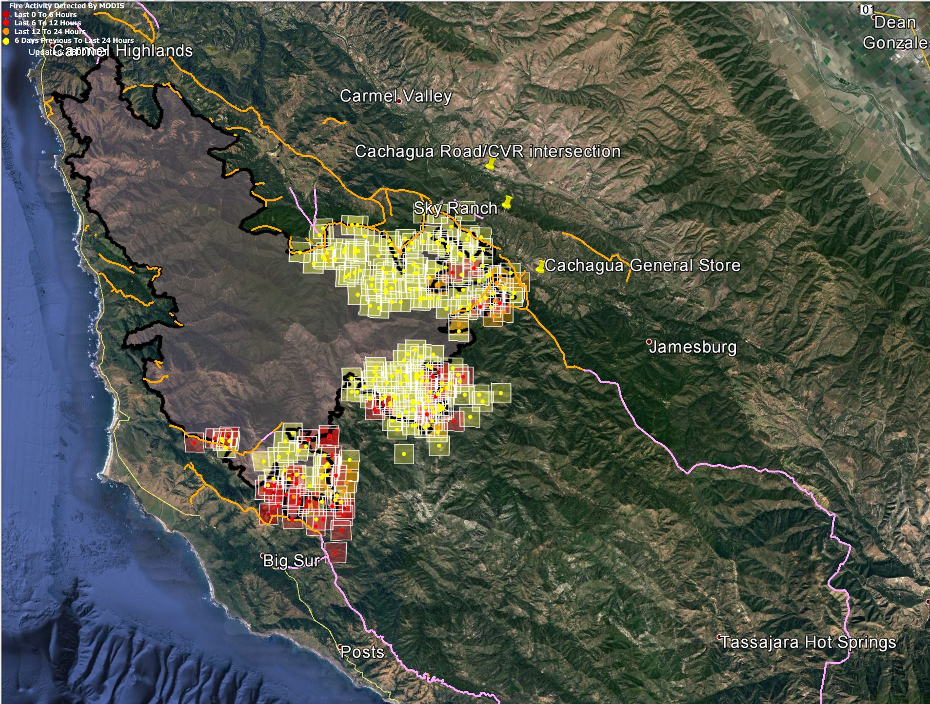 Soberanes Fire aerial/MODIS/VIIRS data — 0600 8/7